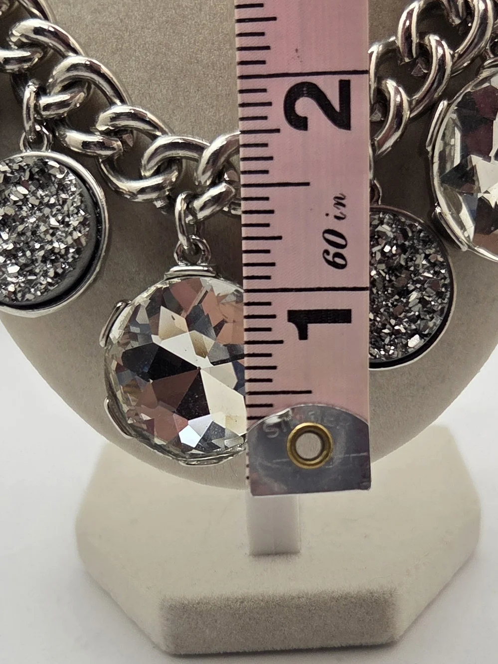 Chico's Silver Tone Chunky Chain Statement Necklace Faux Druzy Crystal 20